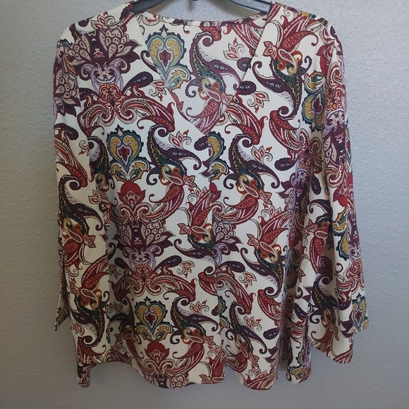 Chicos-3 Multicolored Split sleeve Paisley Pattern Blouse XL Western Festival - Picture 3 of 9